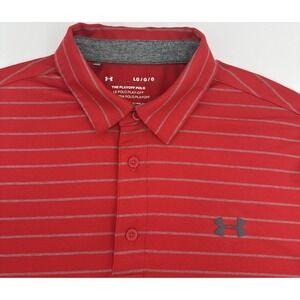 Under Armour Playoff Polo Men L Red Stripe Golf Performance Stretch